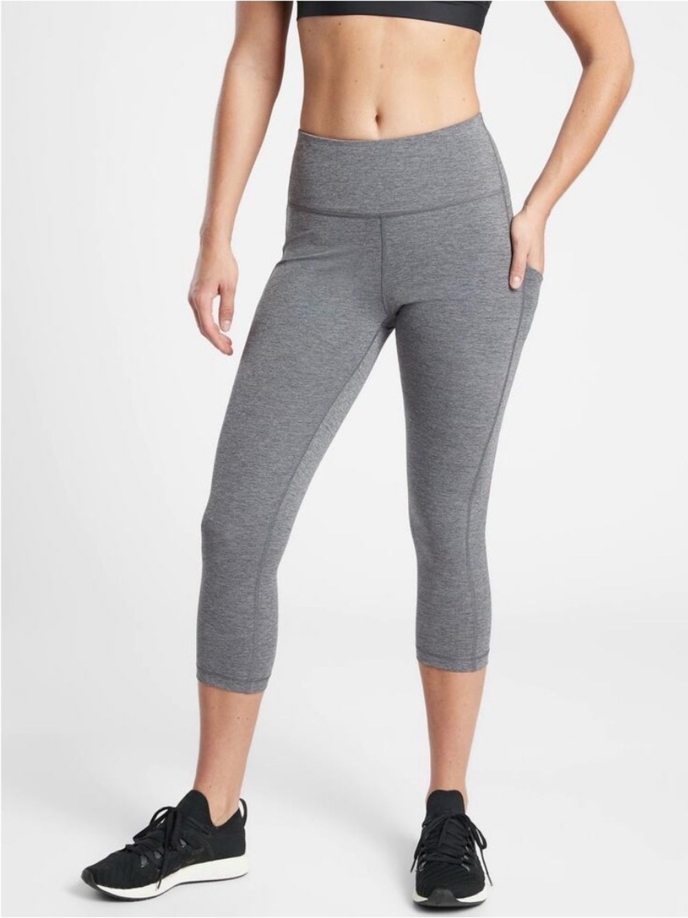 Athleta Heather Gray High-Rise Ultimate Stash Pocket Capri Leggings XL TALL